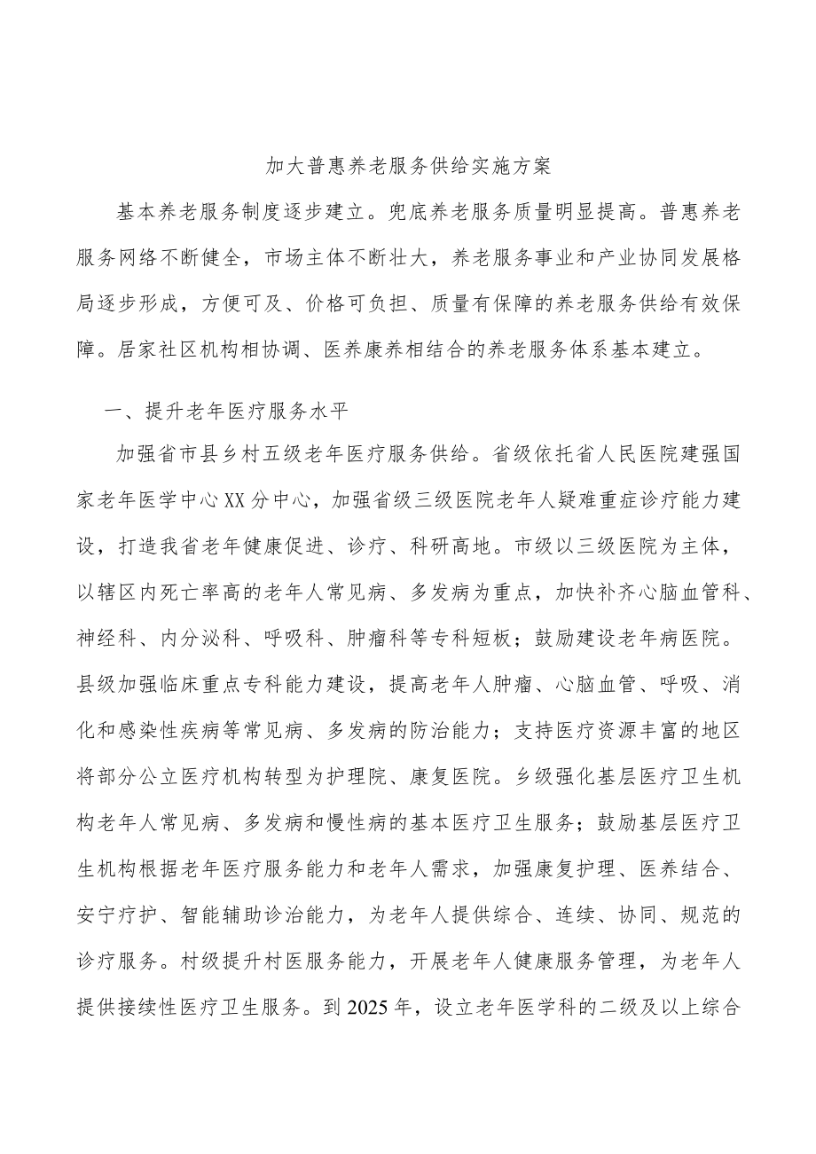 加大普惠养老服务供给实施方案.docx_第1页