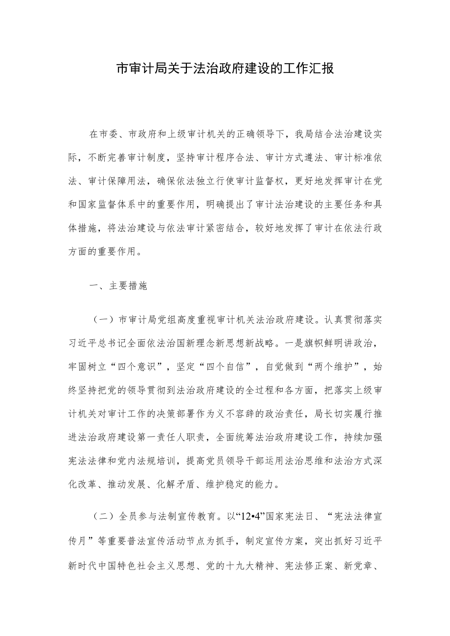 市审计局关于法治政府建设的工作汇报.docx_第1页