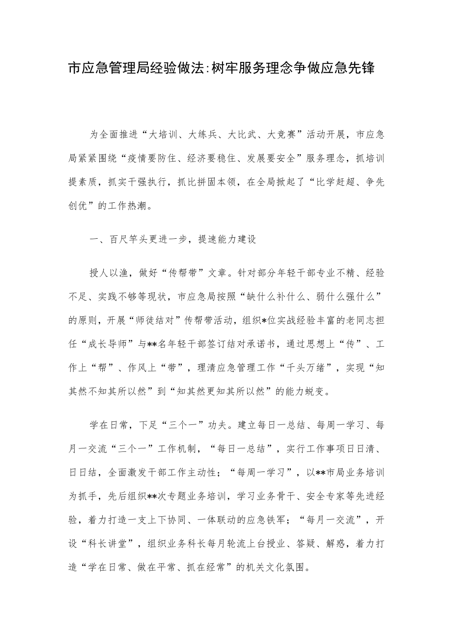 市应急管理局经验做法：树牢服务理念 争做应急先锋.docx_第1页