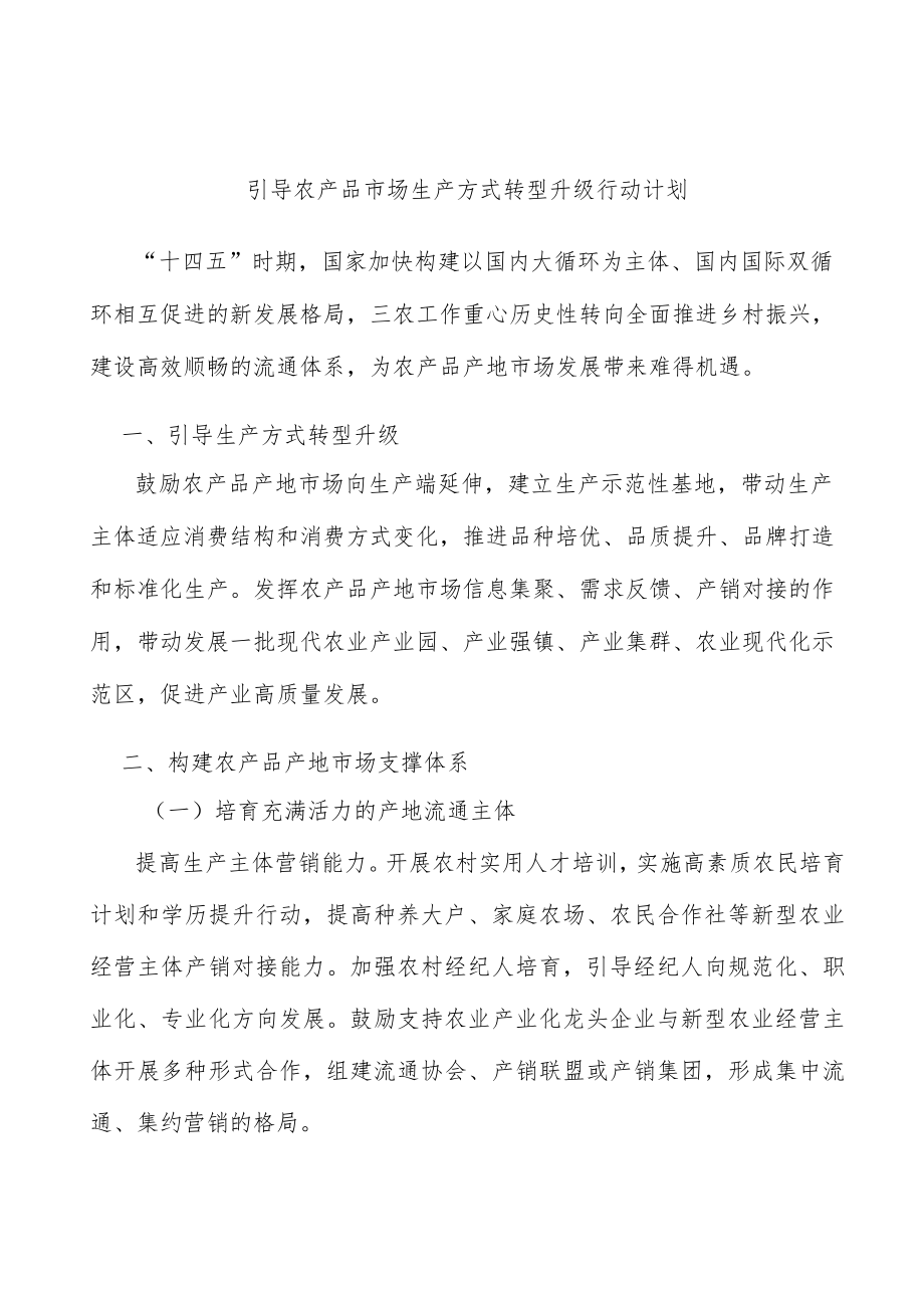 引导农产品市场生产方式转型升级行动计划.docx_第1页