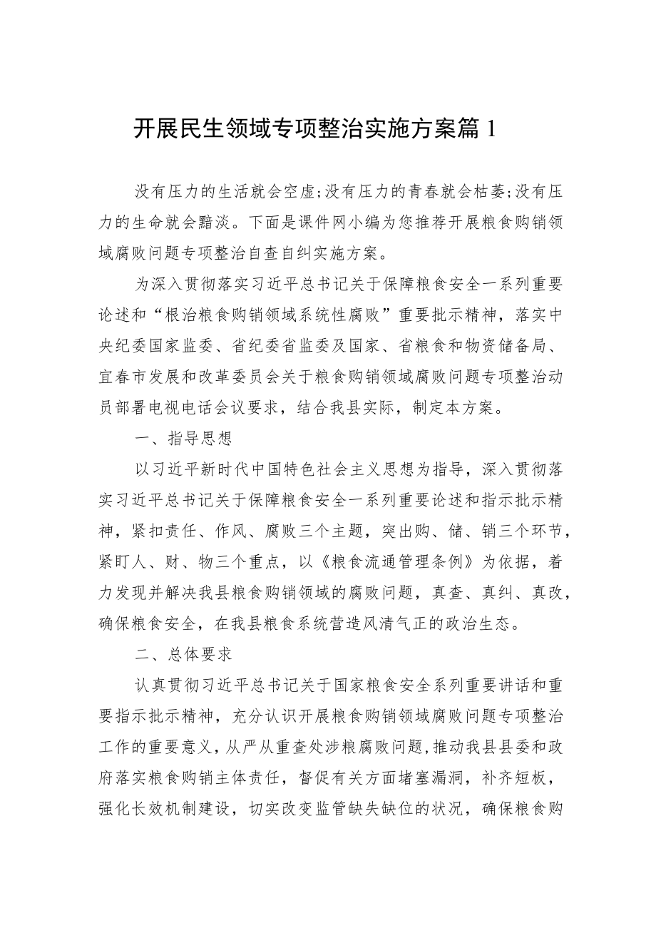 开展民生领域专项整治实施方案（3篇）.docx_第1页