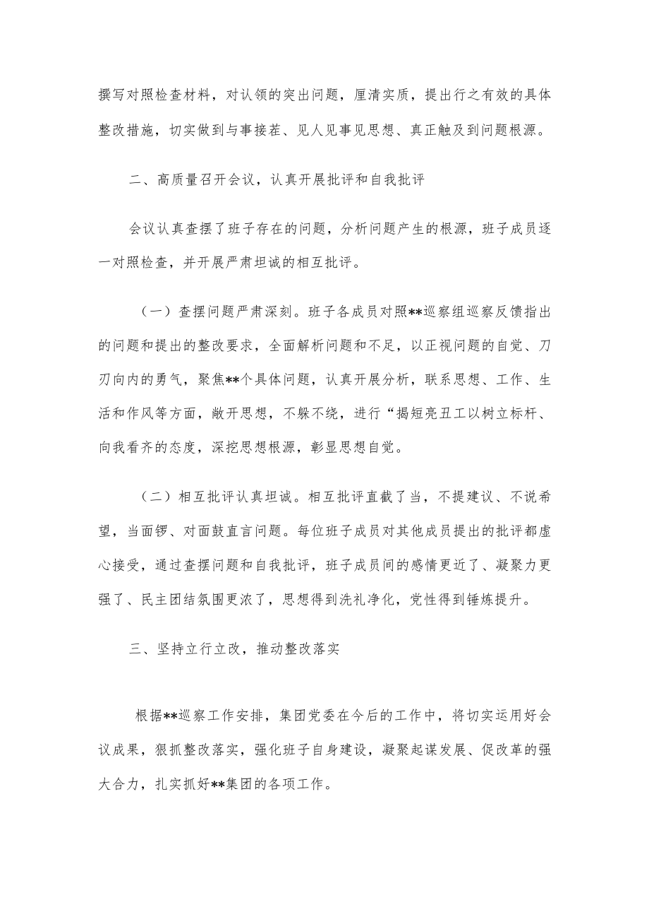 某国有企业巡察整改专题民主生活会召开情况的总结报告.docx_第2页