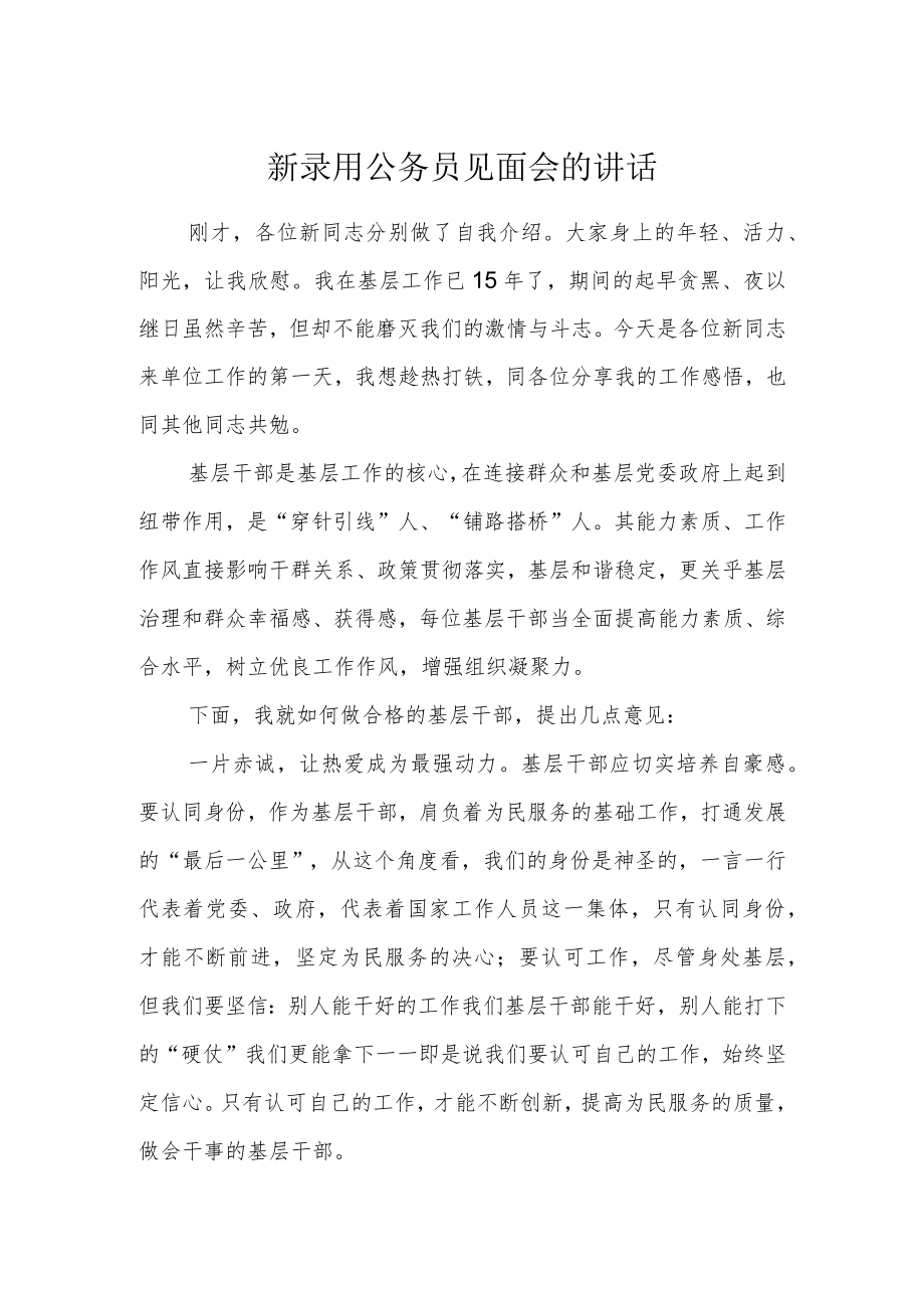 新录用公务员见面会的讲话.docx_第1页