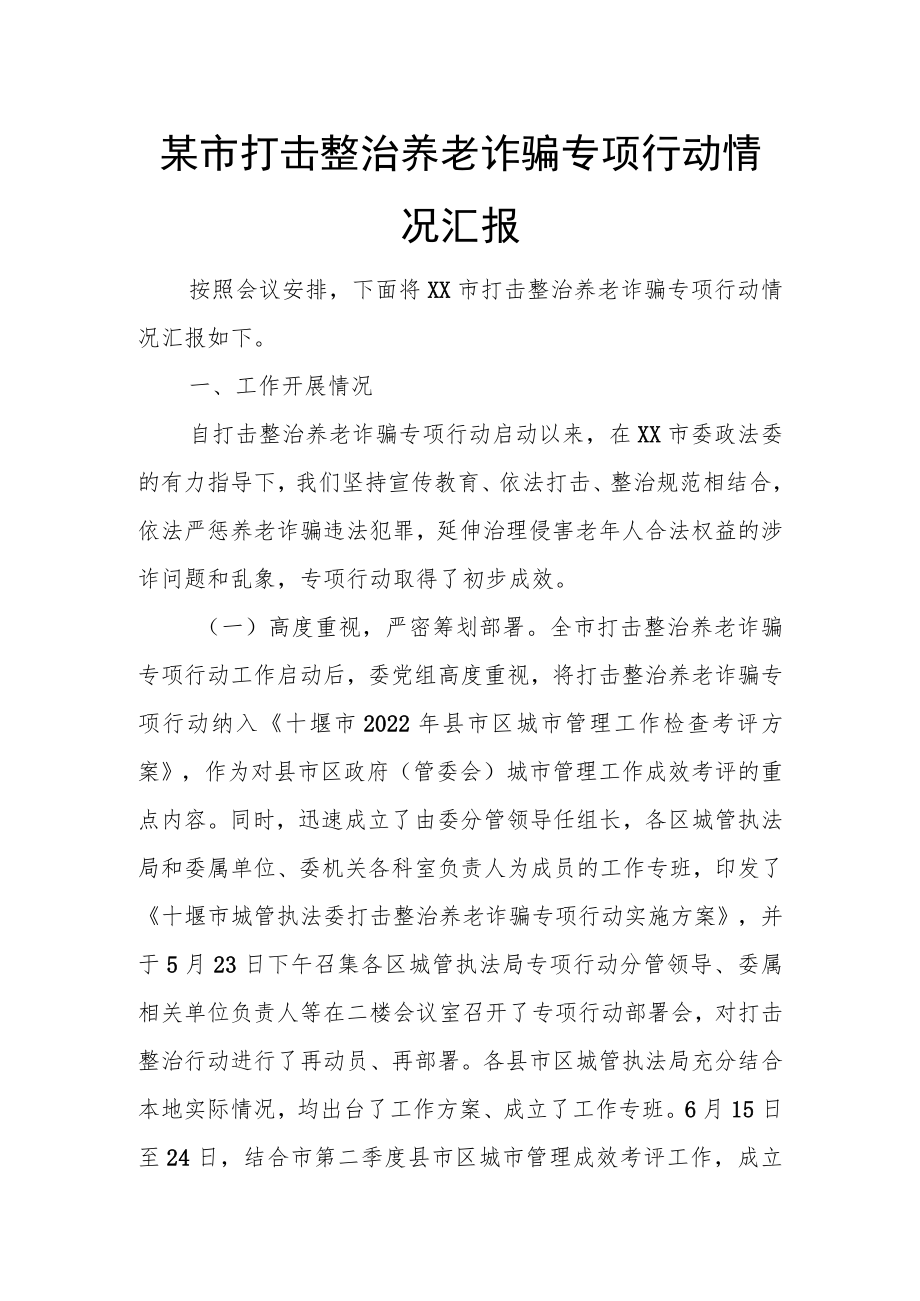 某市打击整治养老诈骗专项行动情况汇报.docx_第1页