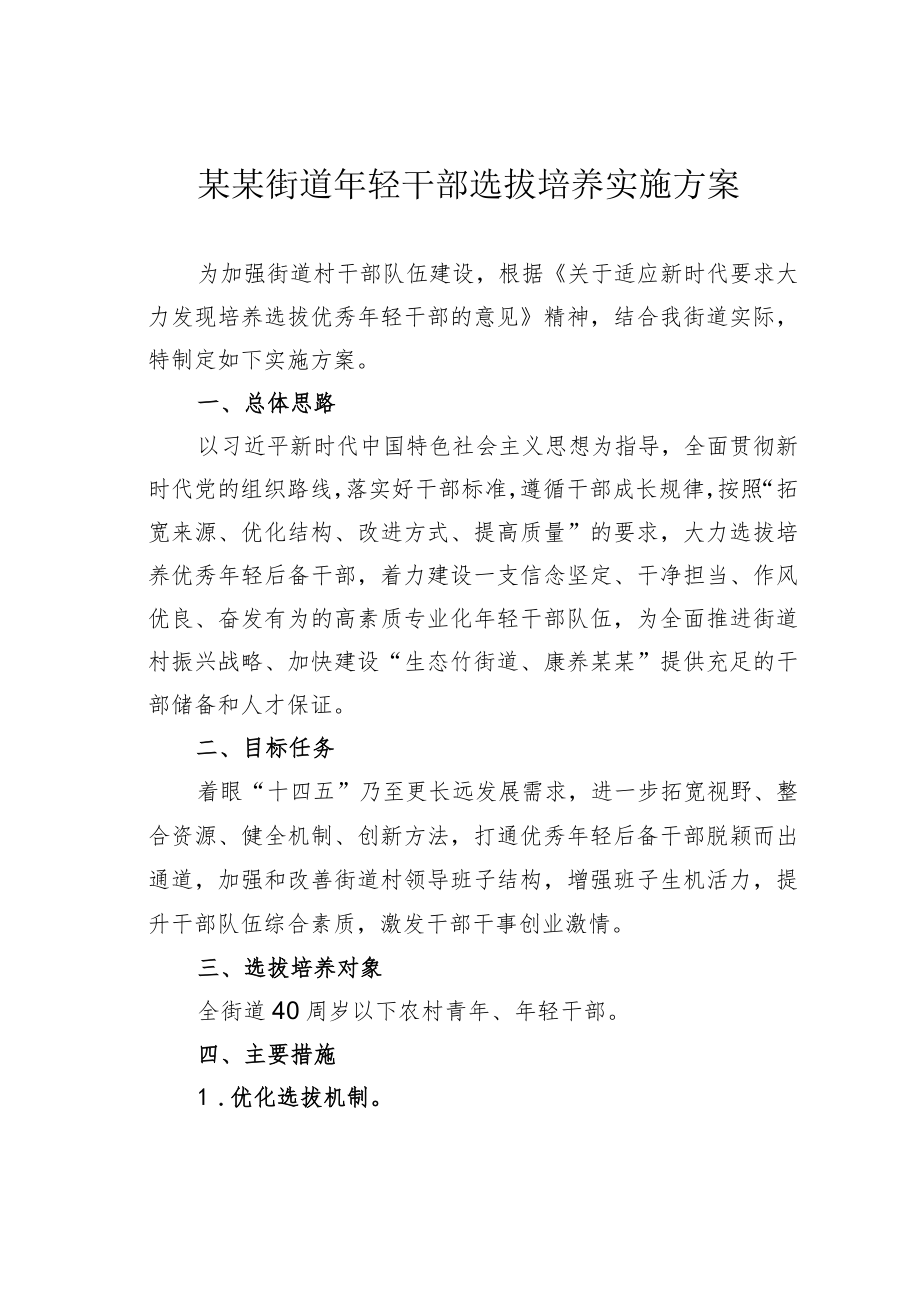 某某街道年轻干部选拔培养实施方案.docx_第1页