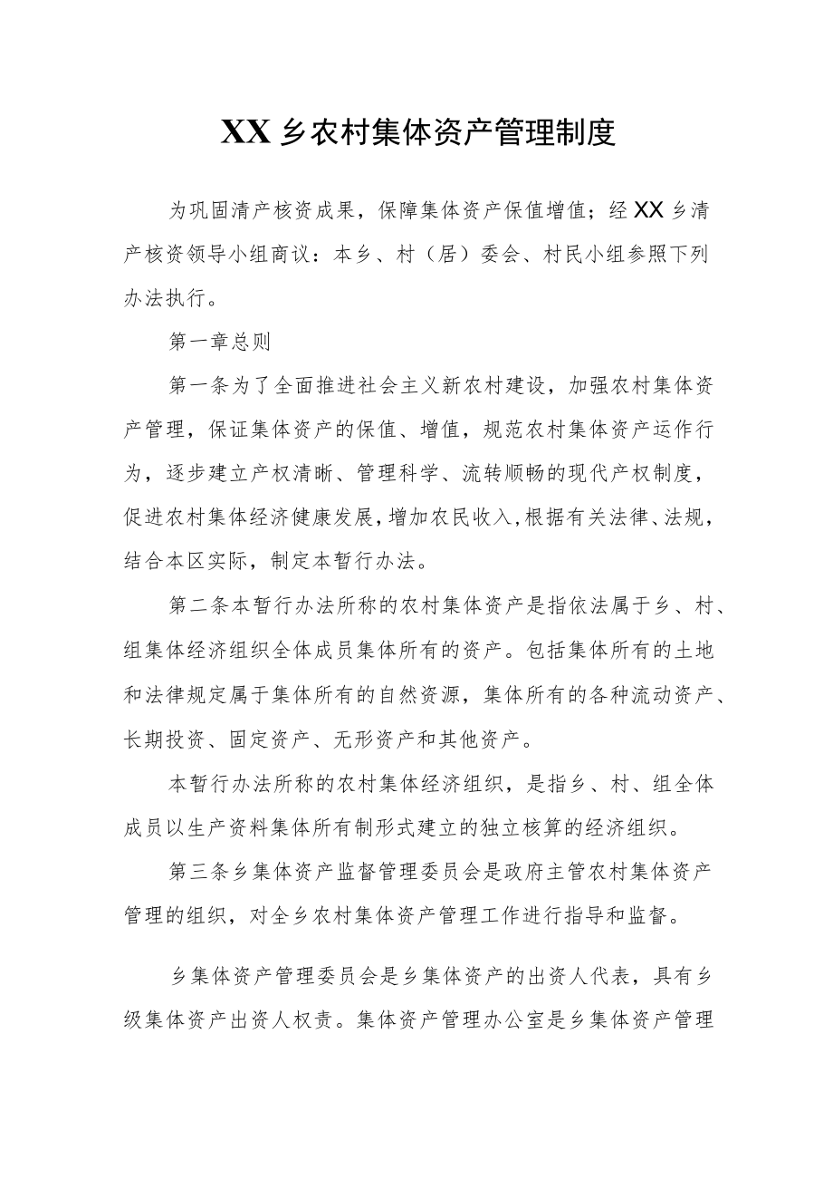 XX乡农村集体资产管理制度.docx_第1页