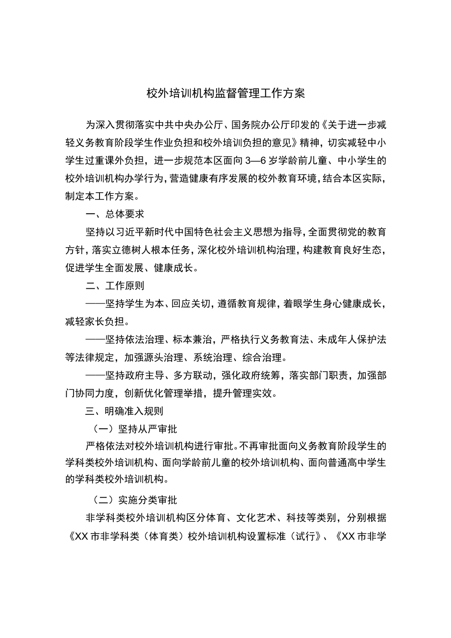 校外培训机构监督管理工作方案.docx_第1页