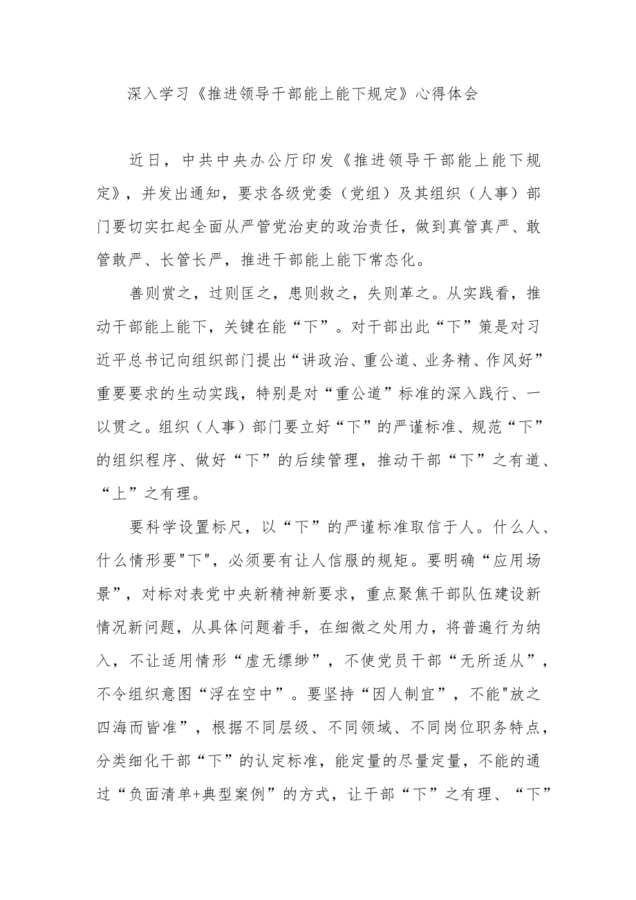 深入学习《推进领导干部能上能下规定》心得体会3篇.docx_第1页