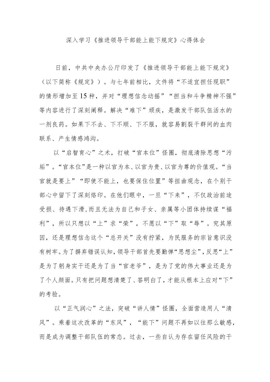 深入学习《推进领导干部能上能下规定》心得体会3篇(1).docx_第1页