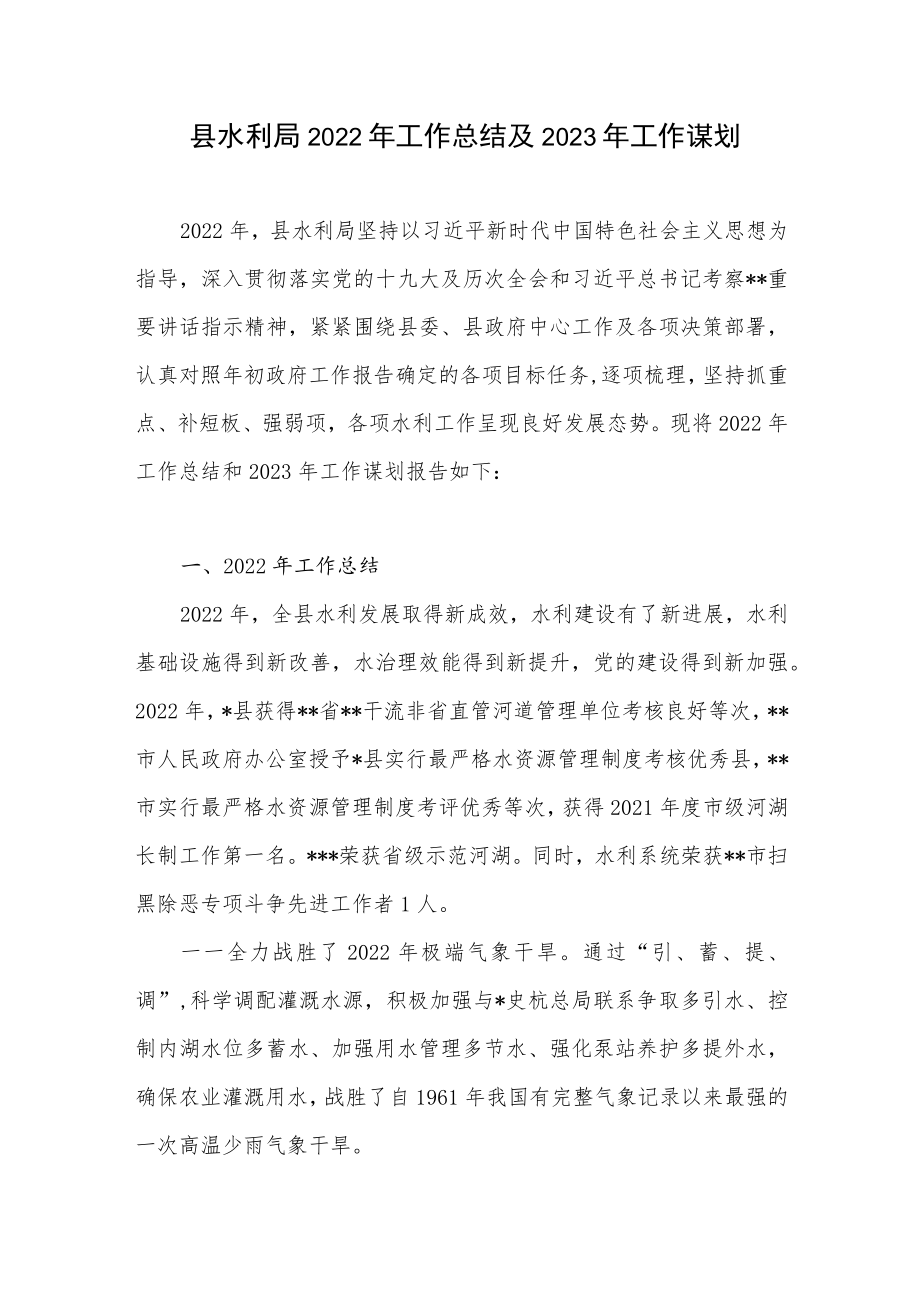 县水利局2022年工作总结及2023年工作计划.docx_第1页