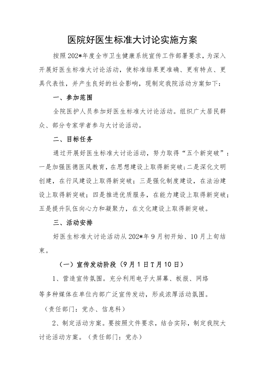 医院好医生标准大讨论实施方案.docx_第1页