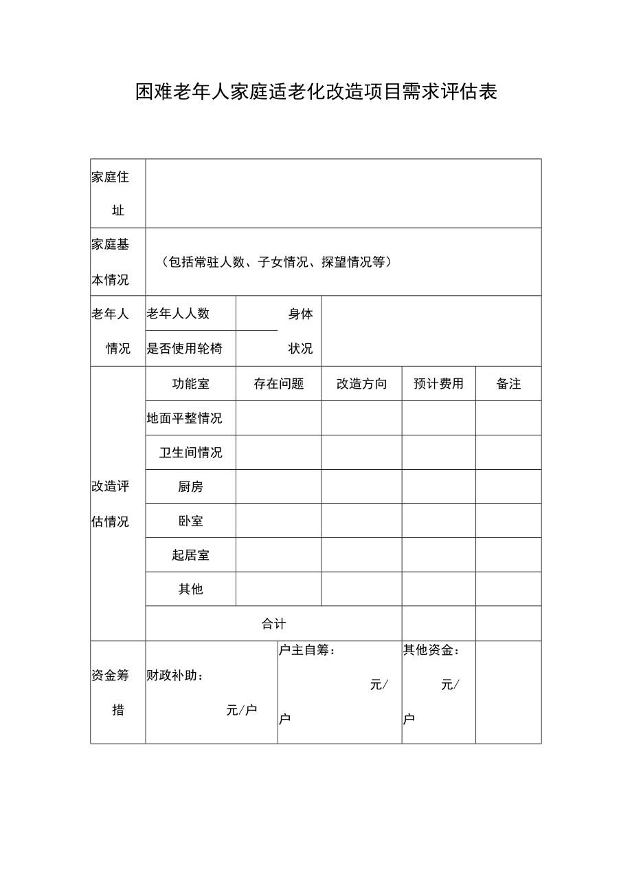 困难老年人家庭适老化改造项目需求评估表.docx_第1页