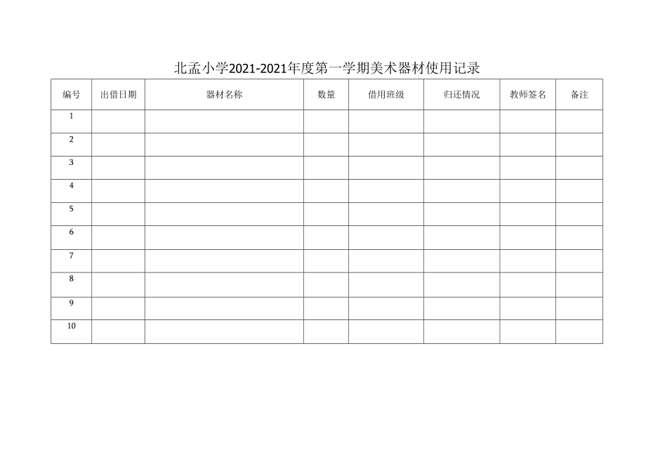 北孟小学美术器材使用记录表.docx_第1页