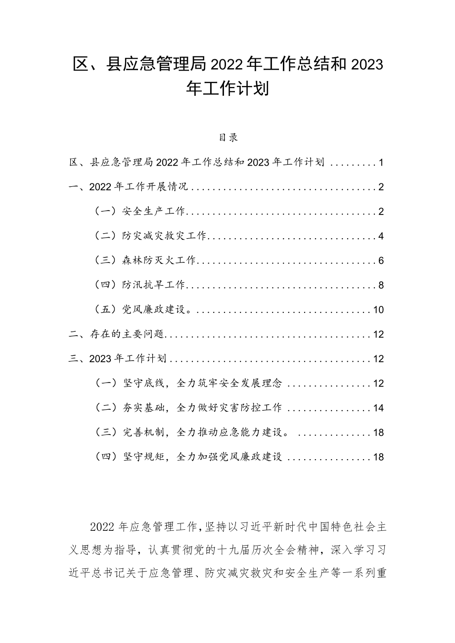 区、县应急管理局2022年工作总结和2023年工作计划.docx_第1页