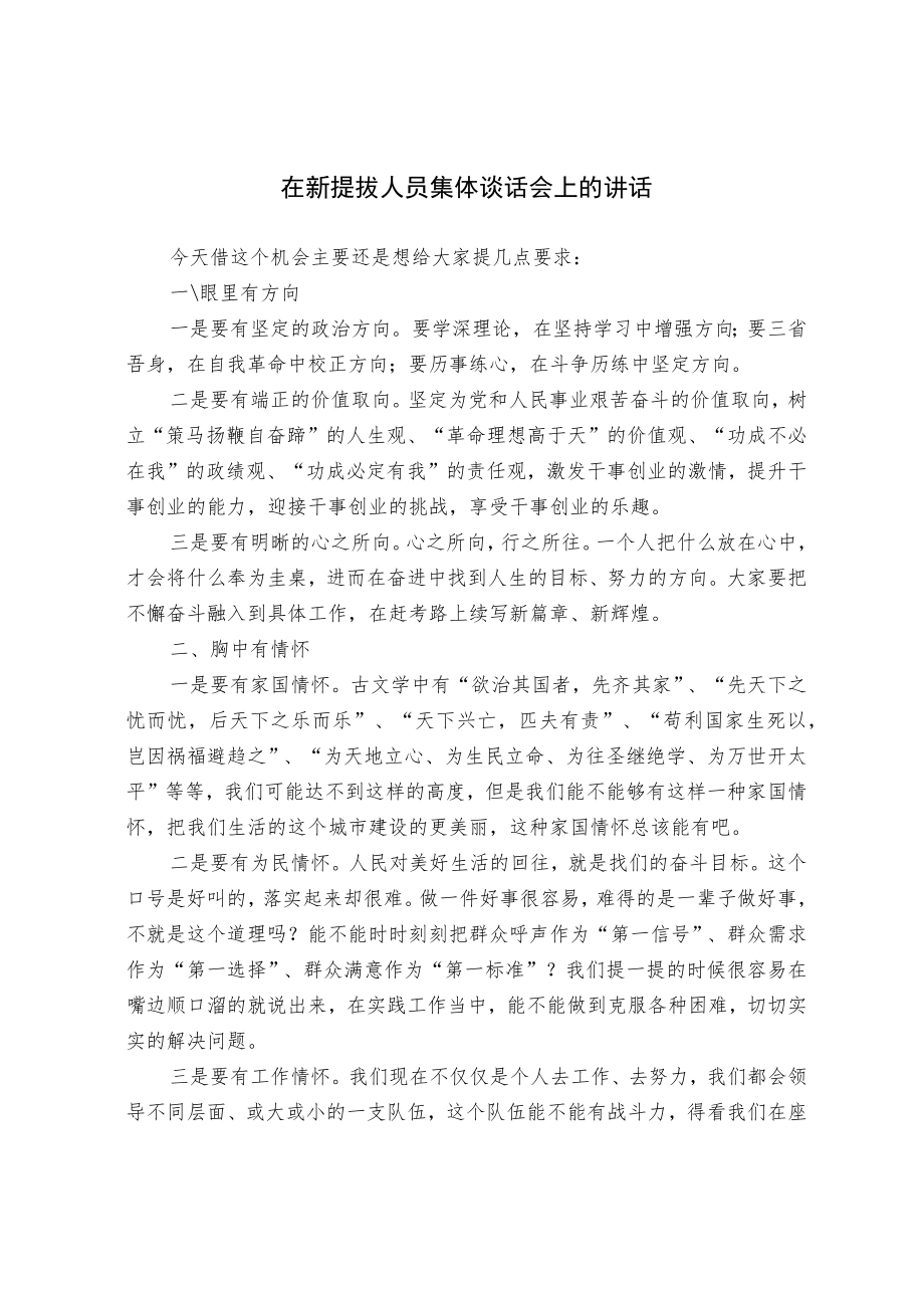 在新提拔人员集体谈话会上的讲话.docx_第1页