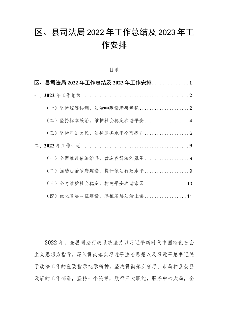 区、县司法局2022年工作总结及2023年工作安排.docx_第1页