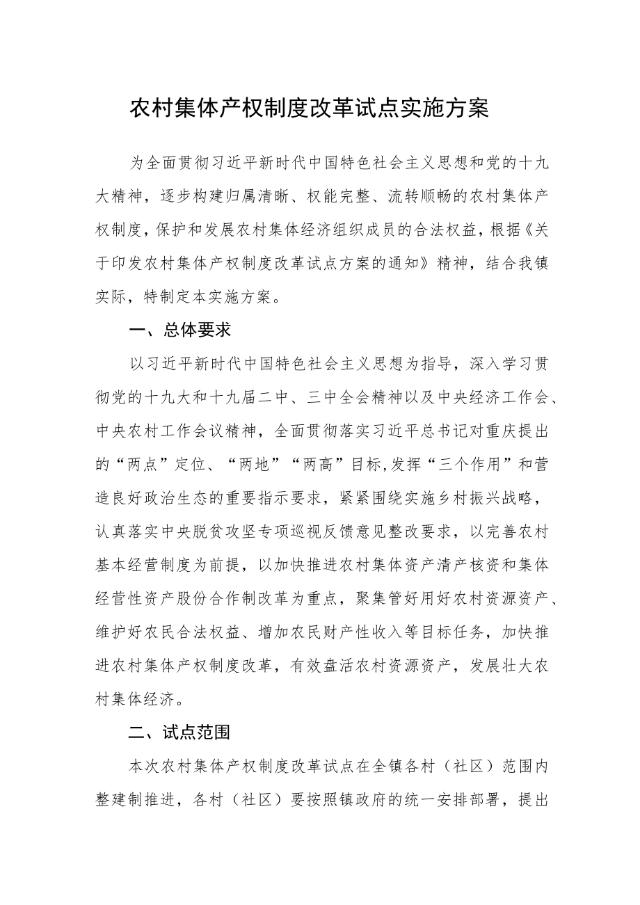 农村集体产权制度改革试点实施方案.docx_第1页