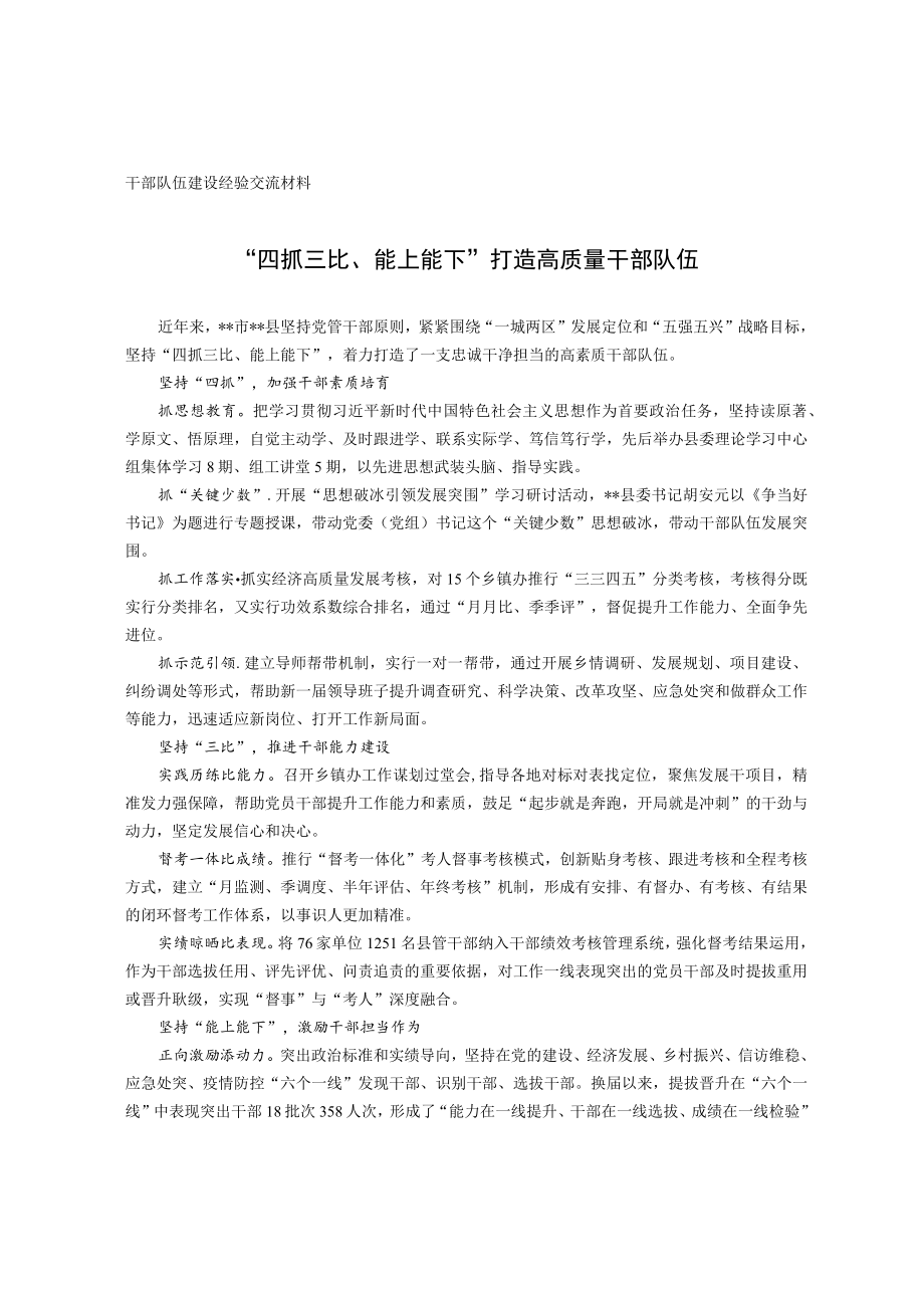 干部队伍建设经验交流材料.docx_第1页