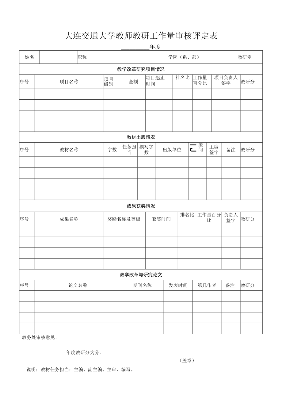 大连交通大学教师教研工作量审核评定表.docx_第1页