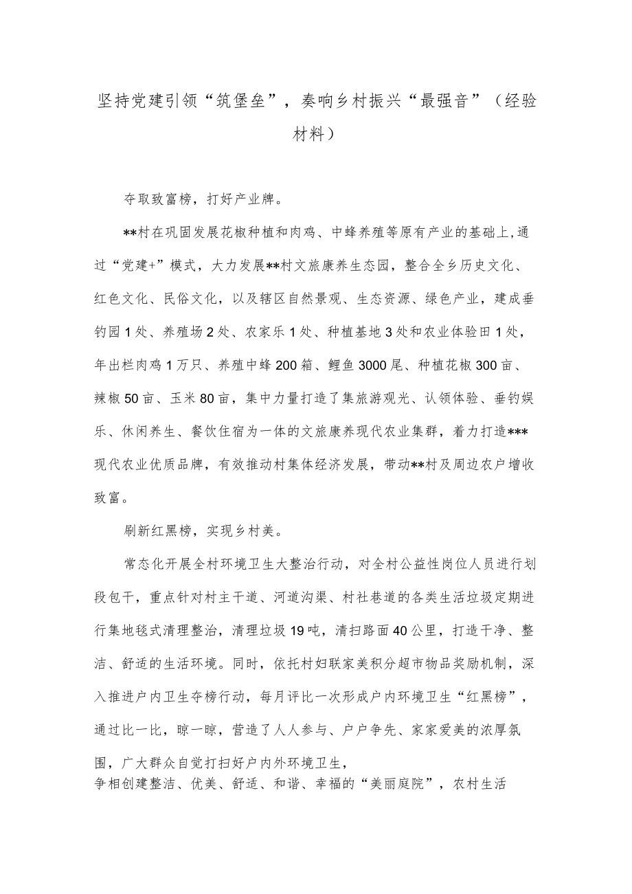 坚持党建引领“筑堡垒”奏响乡村振兴“最强音”（经验材料）.docx_第1页