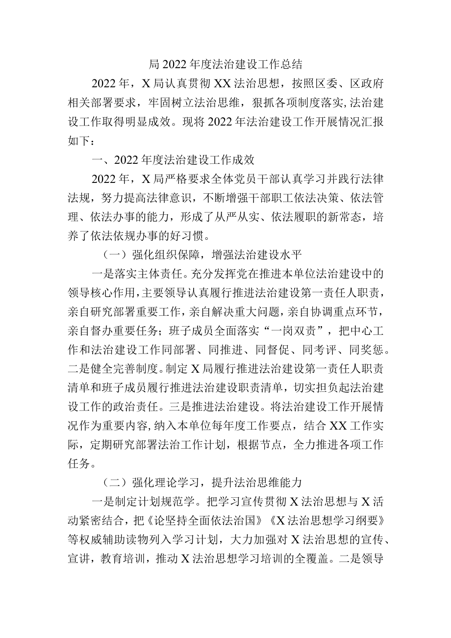 局2022年度法治建设工作总结.docx_第1页