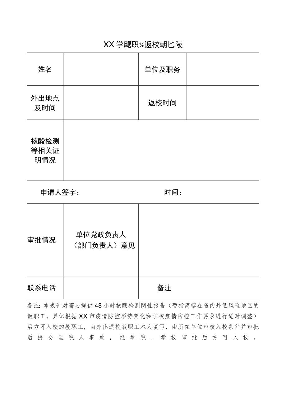 学院教职工外出返校审批表.docx_第1页