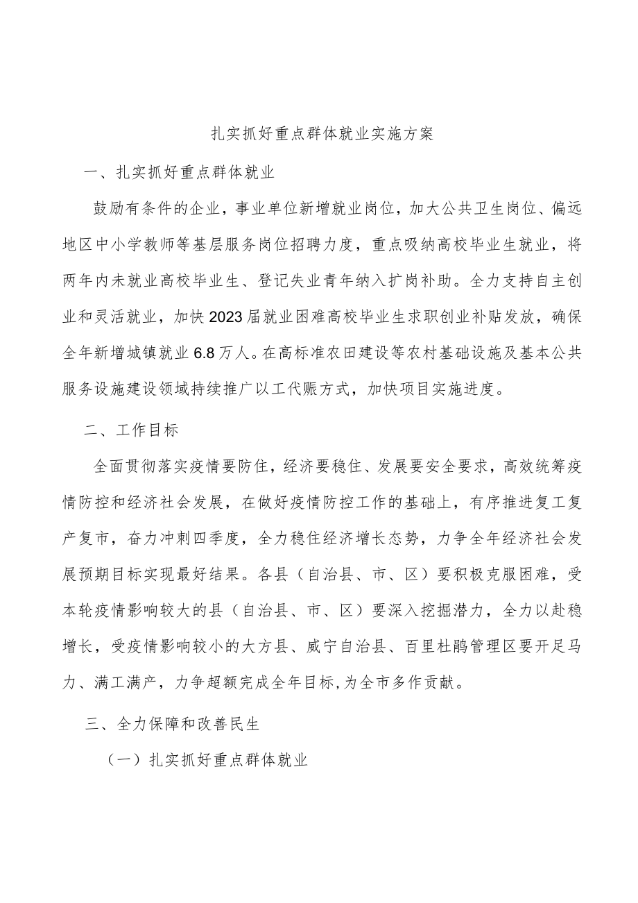 扎实抓好重点群体就业实施方案.docx_第1页