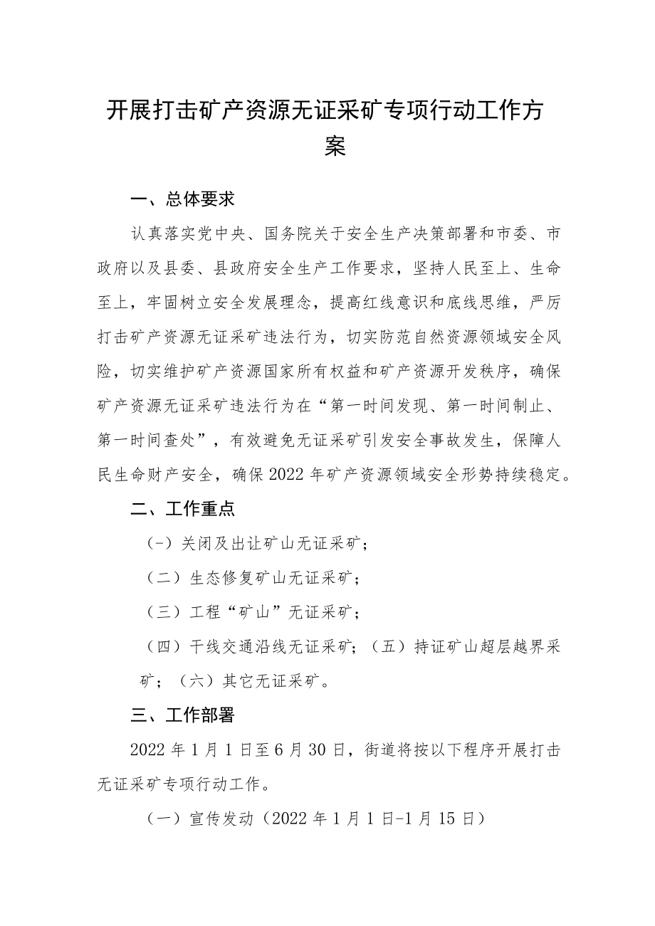 开展打击矿产资源无证采矿专项行动工作方案.docx_第1页