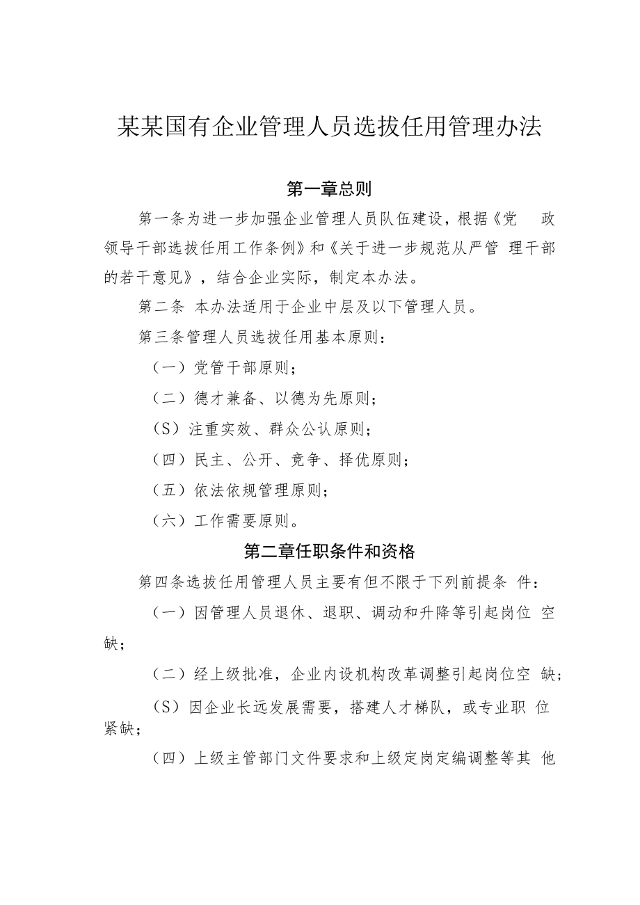 某某国有企业管理人员选拔任用管理办法.docx_第1页