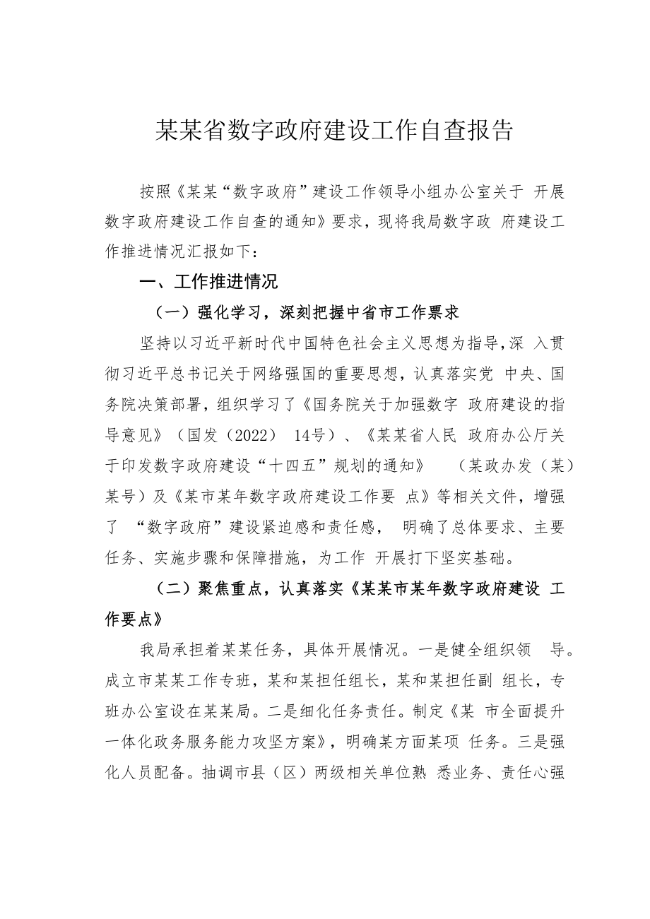 某某省数字政府建设工作自查报告.docx_第1页