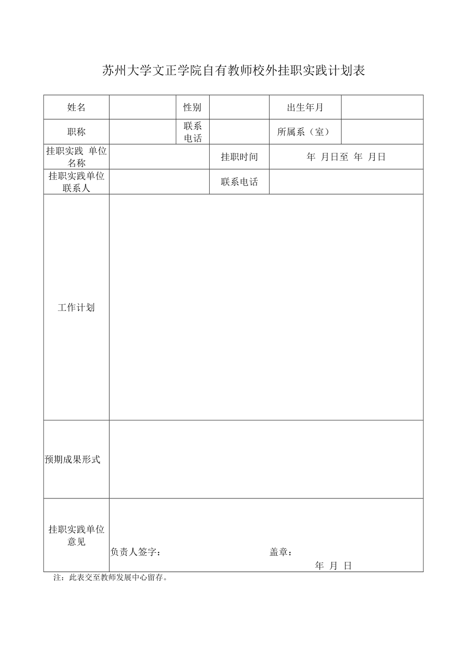 苏州大学文正学院自有教师校外挂职实践计划表.docx_第1页