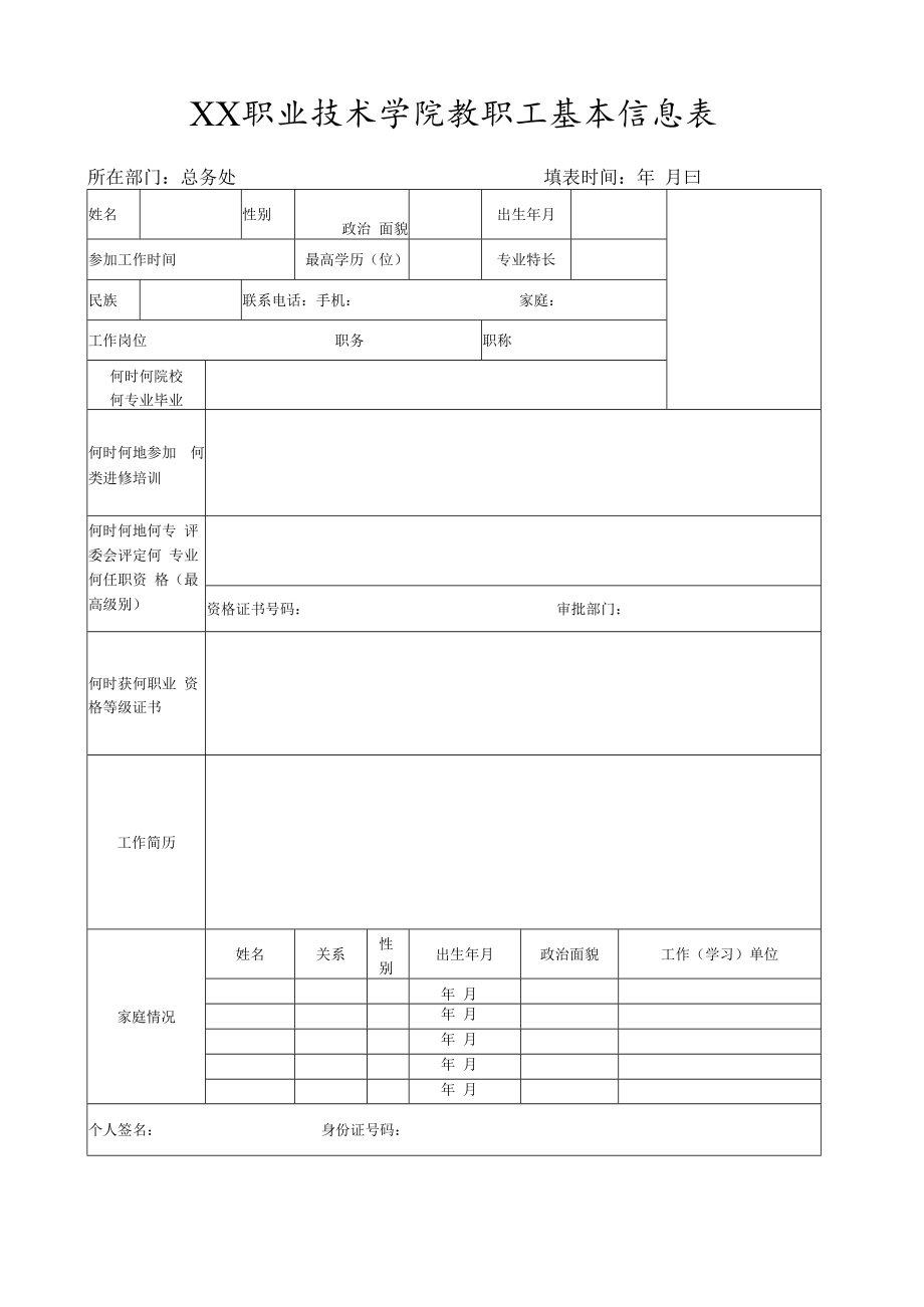 职业技术学院教职工基本信息表.docx_第1页