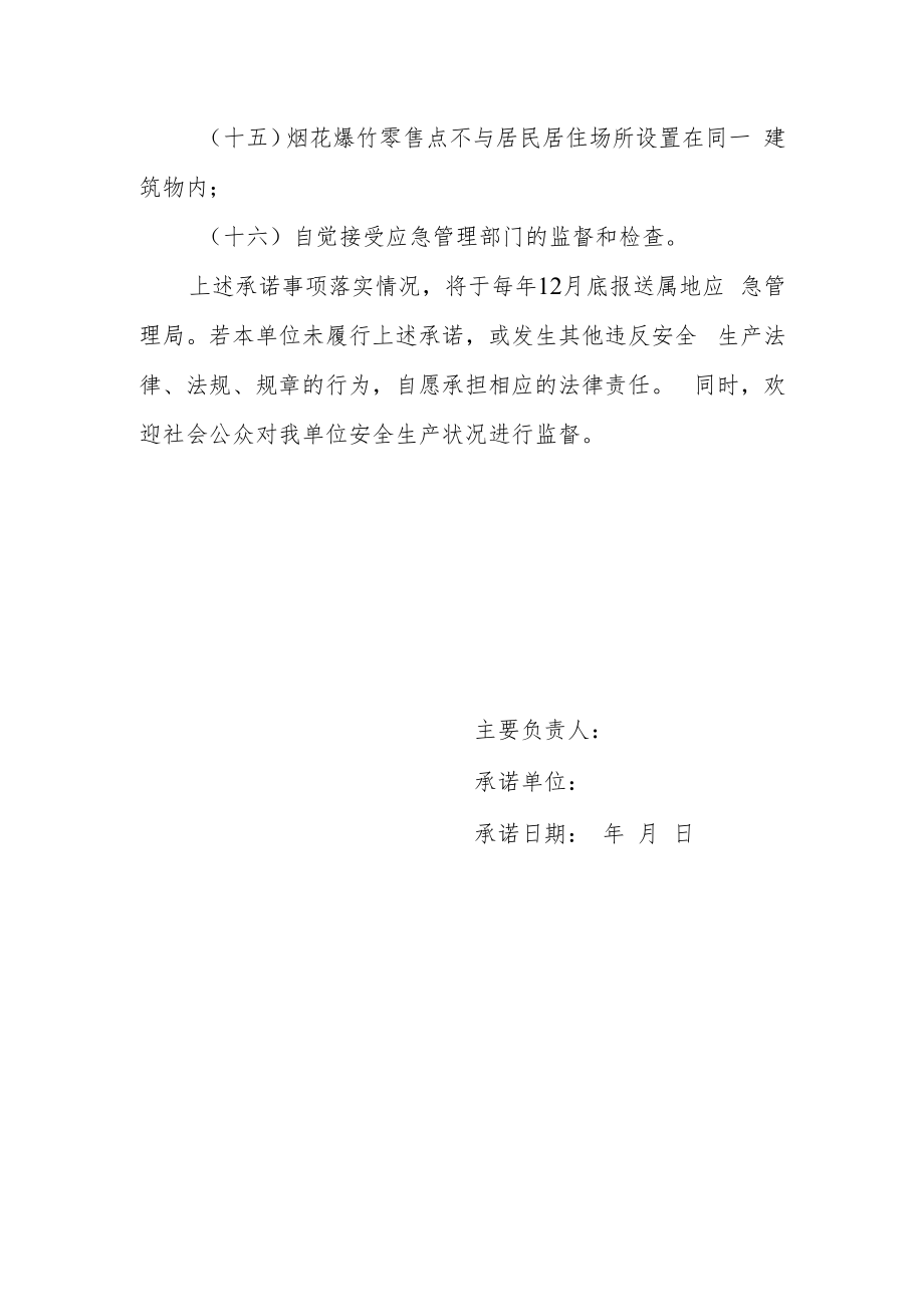 黑龙江省烟花爆竹批发经营单位落实安全生产主体责任承诺书样式.docx_第3页