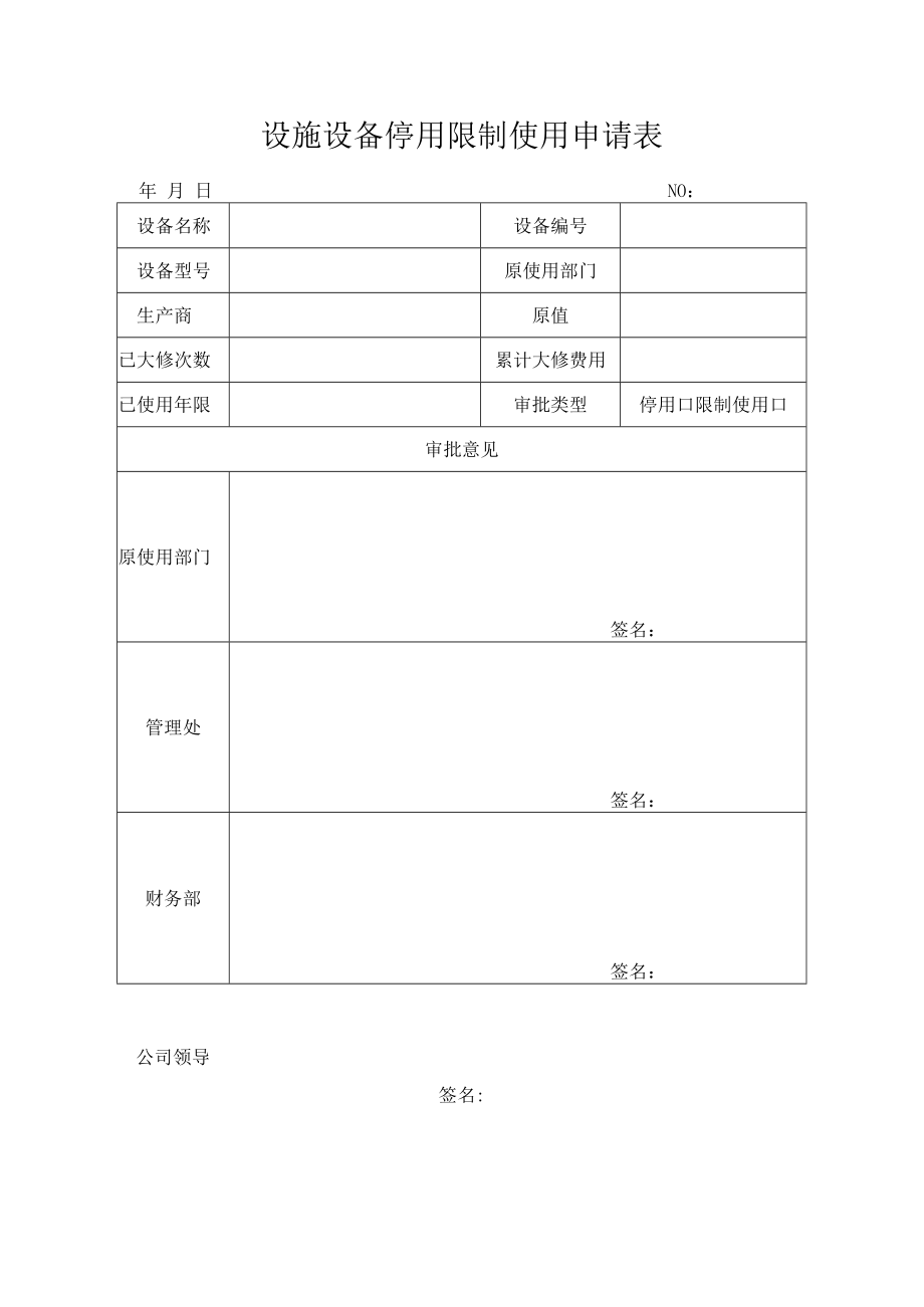 物业公司设施设备停用限制使用申请表.docx_第1页