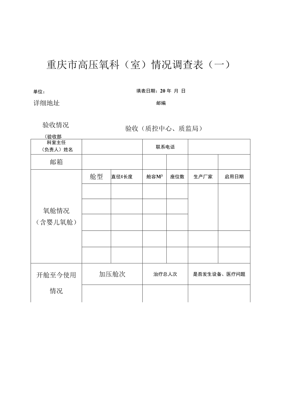 重庆市高压氧科室情况调查表一.docx_第1页