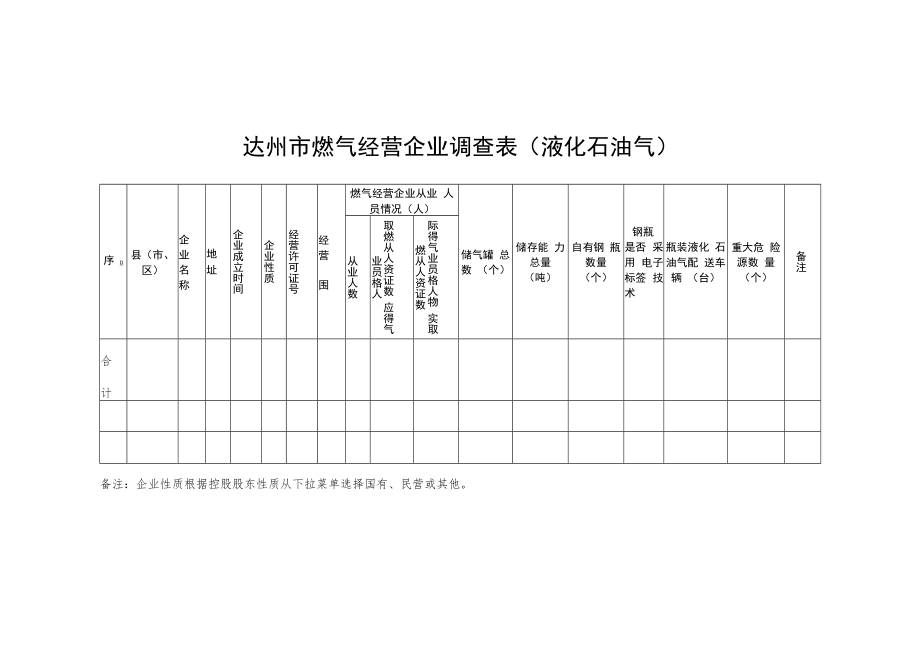 达州市燃气经营企业调查表液化石油气.docx_第1页