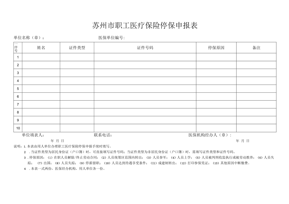 苏州市职工医疗保险停保申报表（2022年11月发布）.docx_第1页