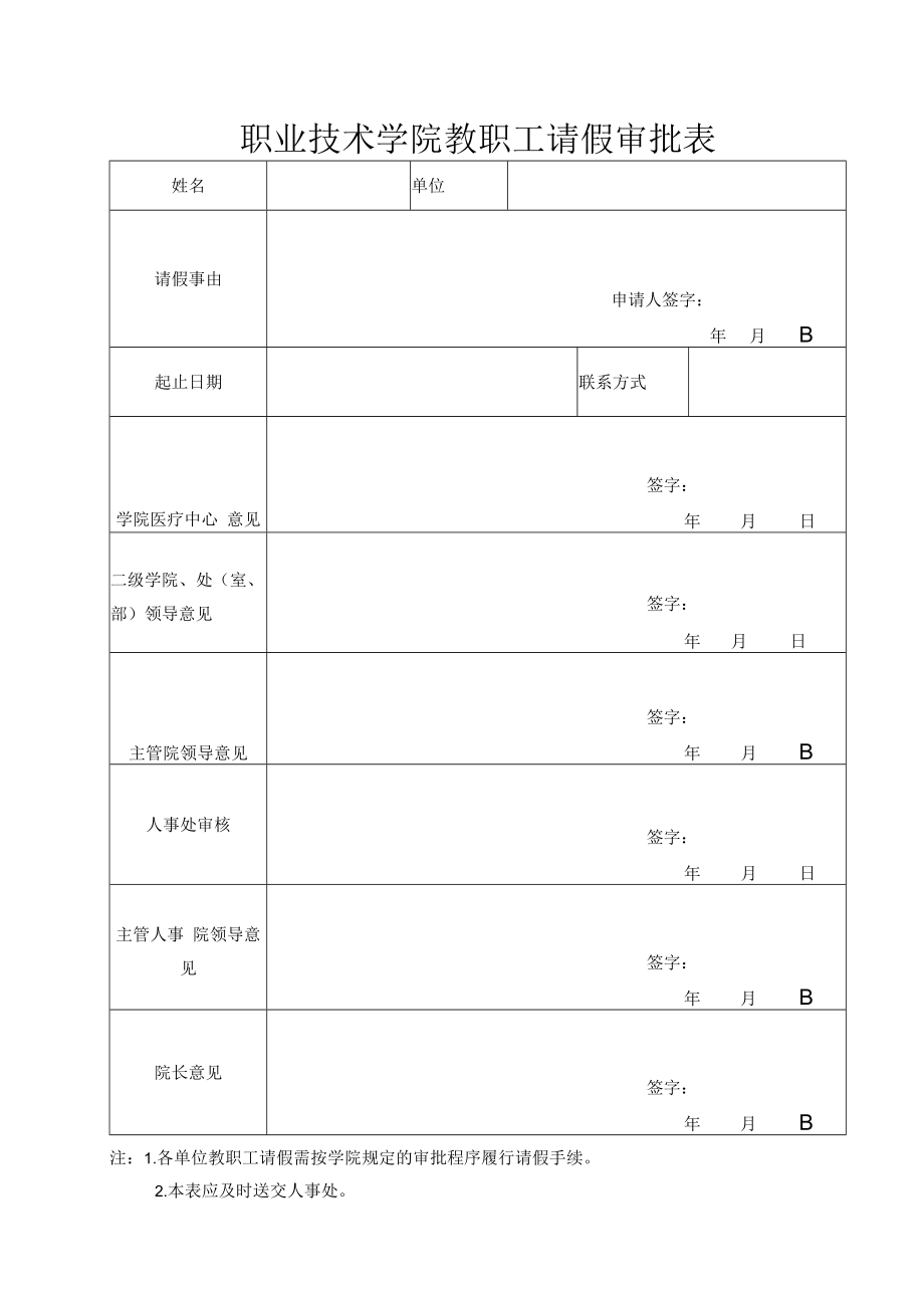 职业技术学院教职工请假审批表.docx_第1页