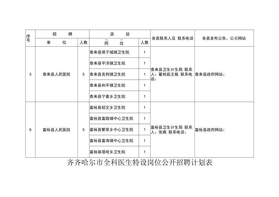 齐齐哈尔市全科医生特设岗位公开招聘计划表.docx_第2页