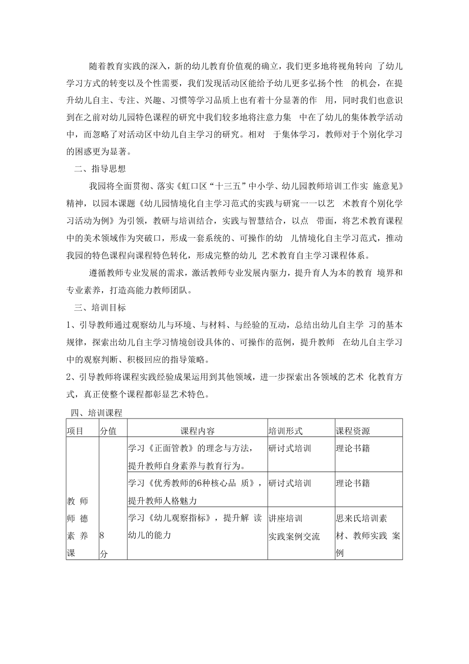 虹口艺术幼儿园“十三五”教师培训工作规划.docx_第2页