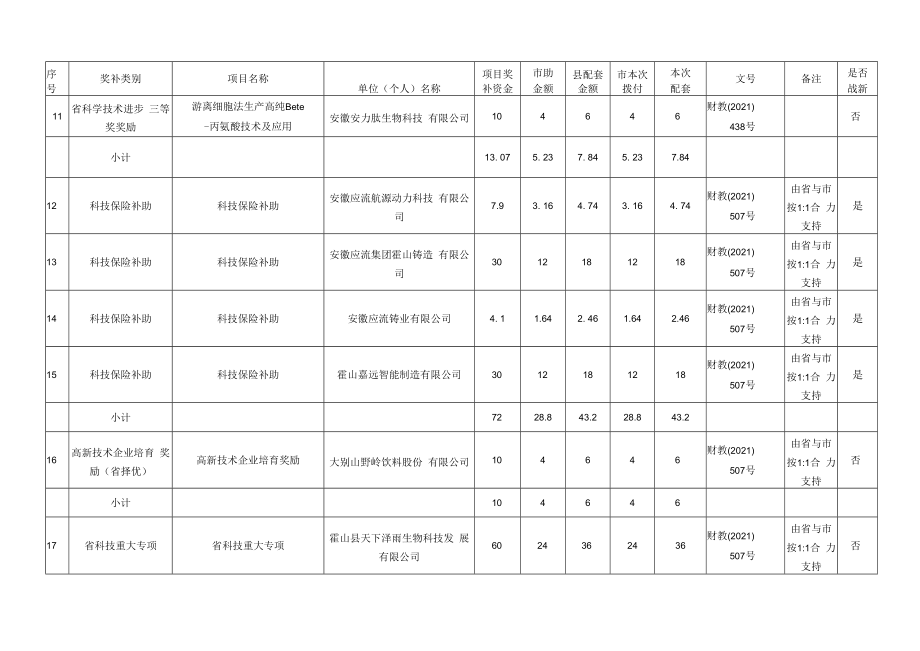 霍山县获批2021年创新驱动专项资金明细表.docx_第2页