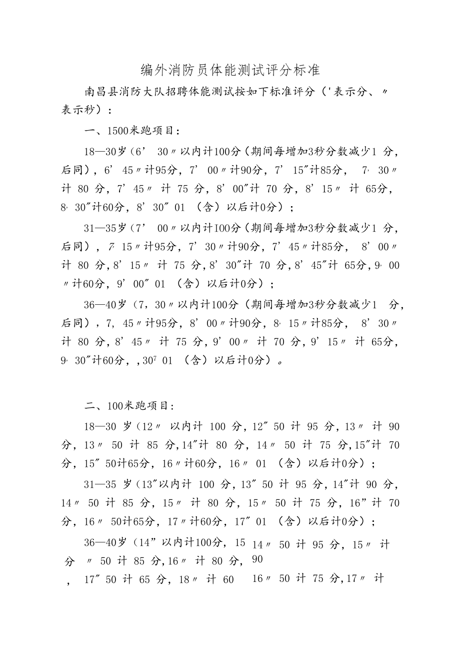 编外消防员体能测试评分标准.docx_第1页