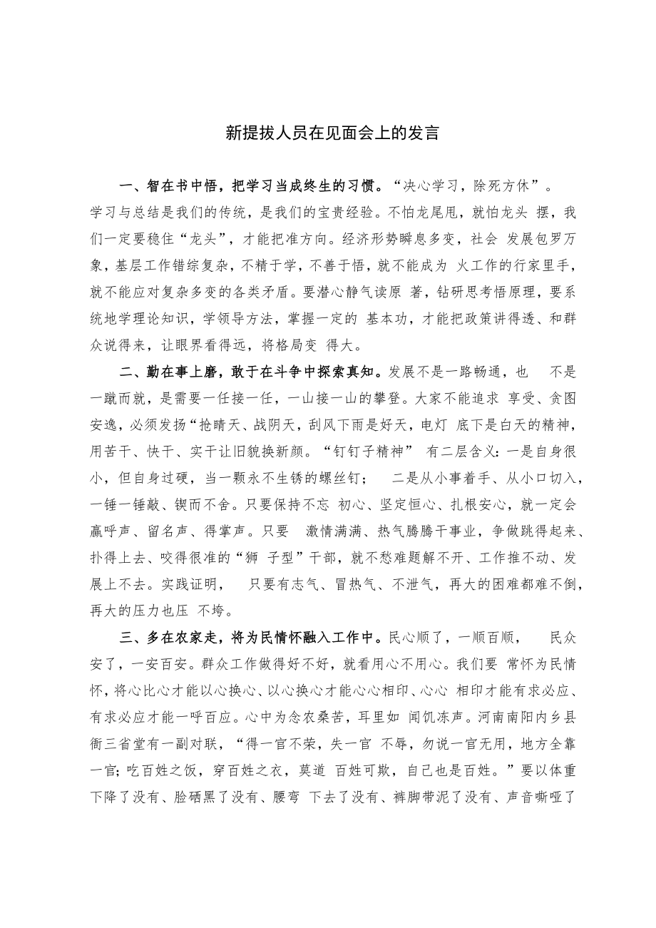 新提拔人员在见面会上的发言(范文）.docx_第1页