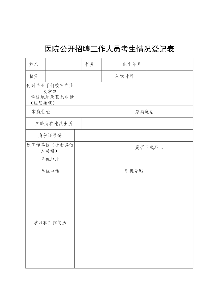 医院公开招聘工作人员考生情况登记表.docx_第1页