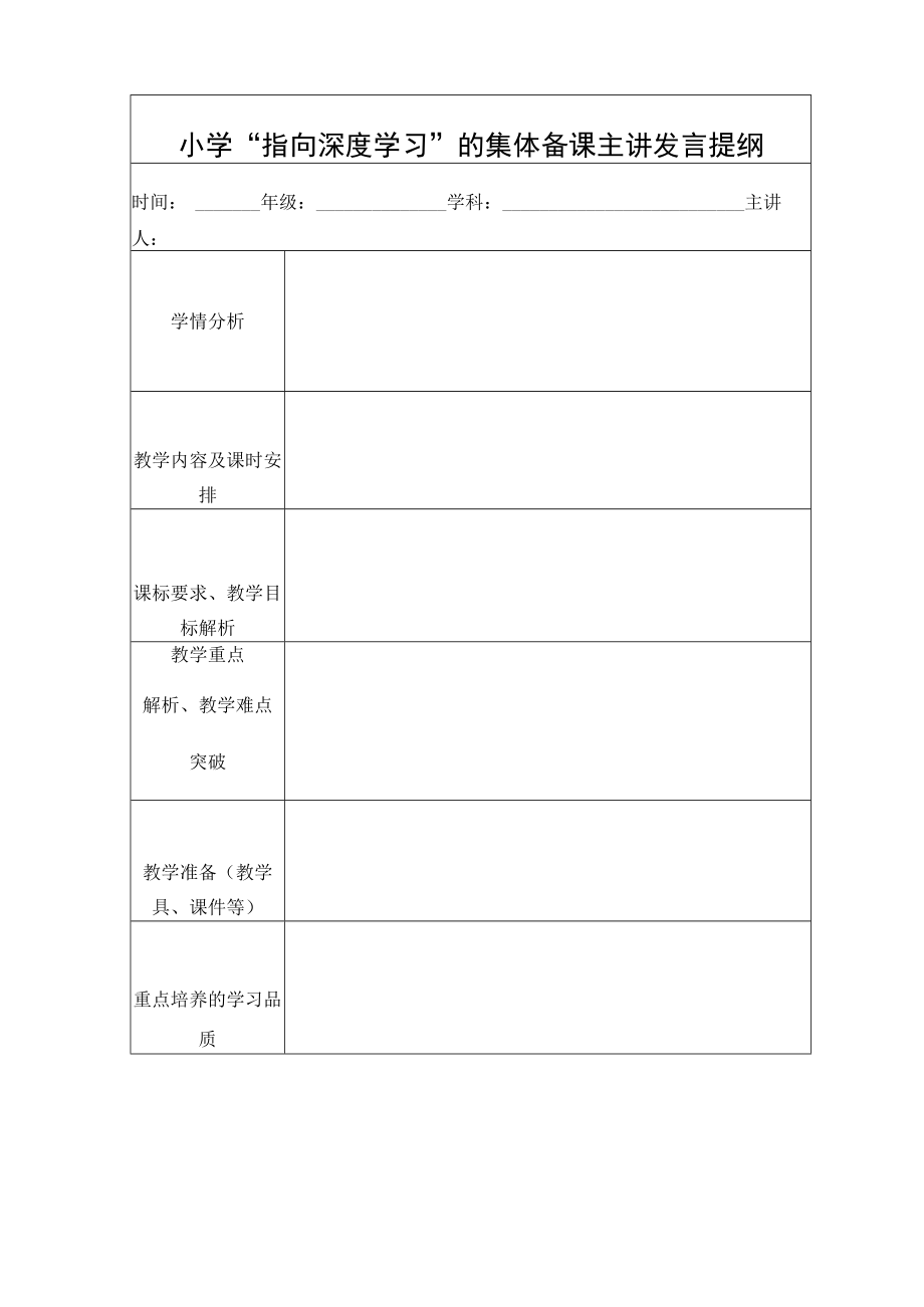 小学“指向深度学习”的集体备课主讲发言提纲.docx_第1页