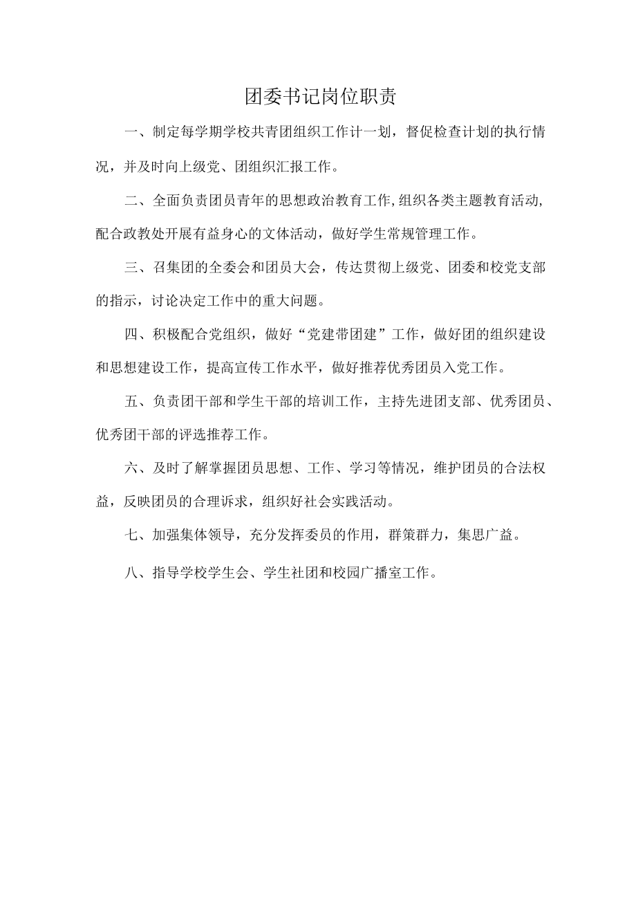 团委书记岗位职责.docx_第1页