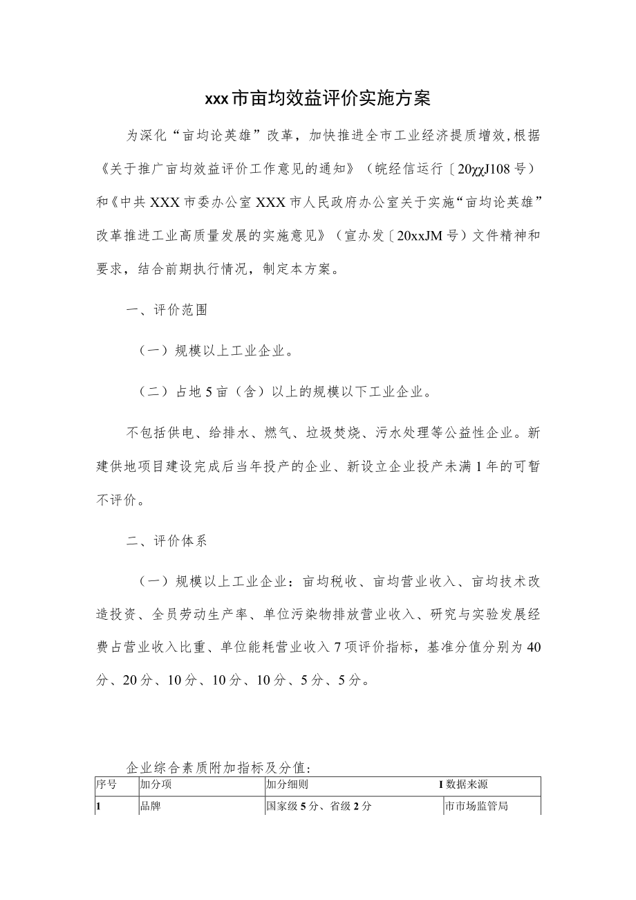 xxx市亩均效益评价实施方案.docx_第1页