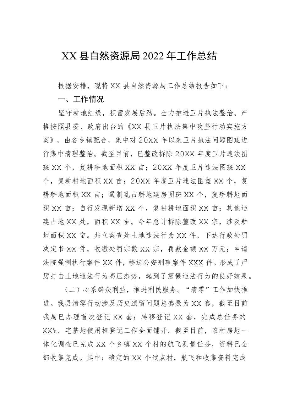 XX县自然资源局2022年工作总结.docx_第1页