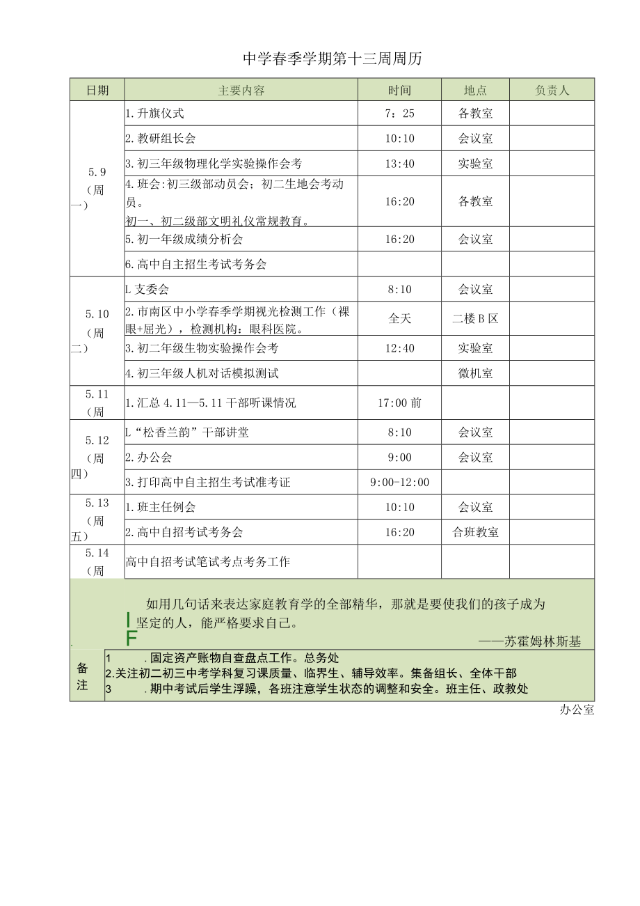 中学春季学期第13周周历.docx_第1页