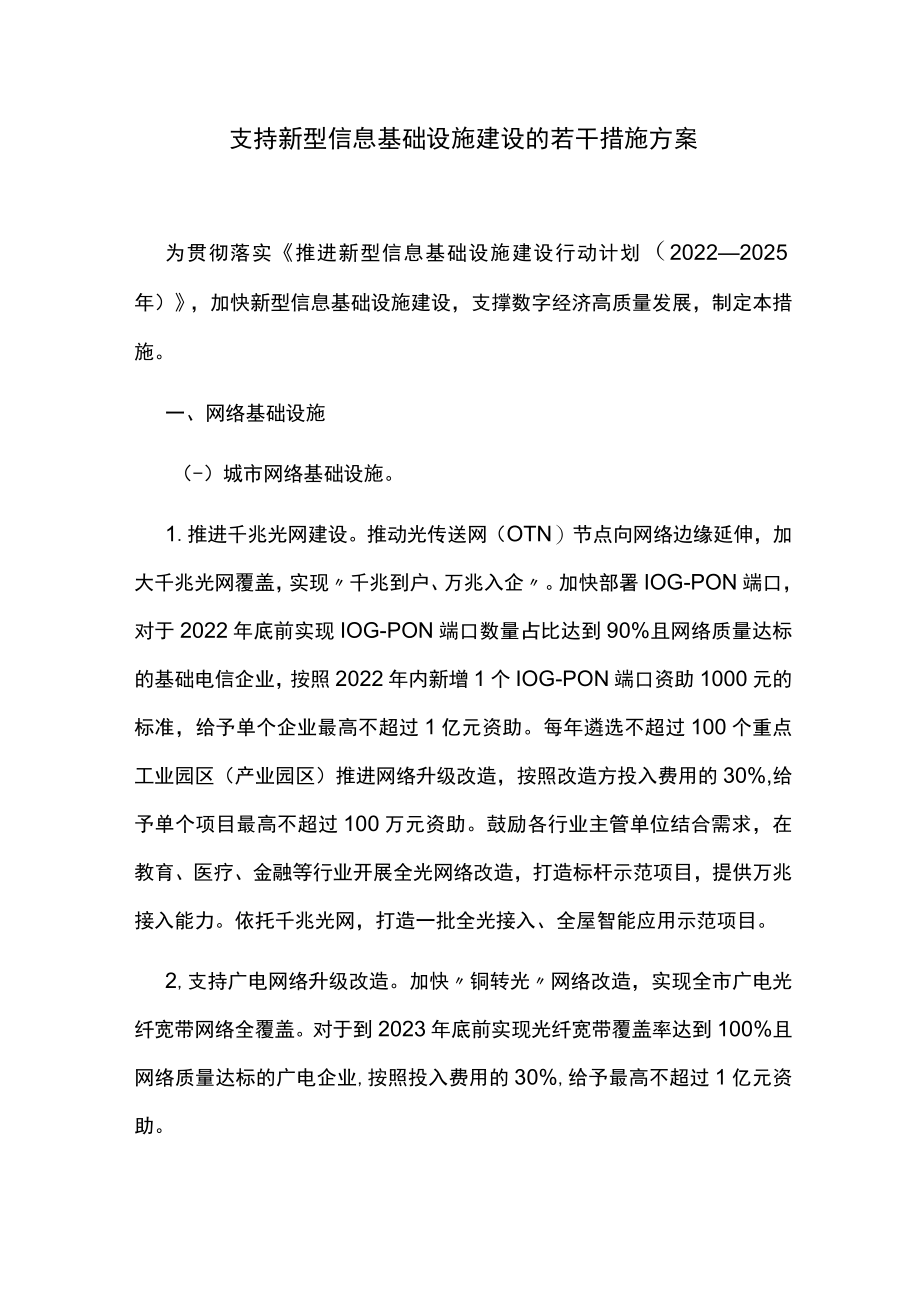 支持新型信息基础设施建设的若干措施方案.docx_第1页